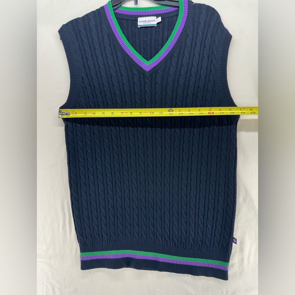 Wimbledon Navy Blue Cable Knit Sweater Vest Purple Green Stripe Womens Size L - Picture 4 of 7